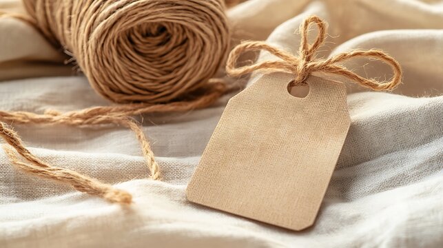 A blank gift tag tied with twine and string