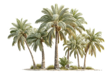 PNG Lush tropical palm trees cluster with dense green fronds and sunlit leaves