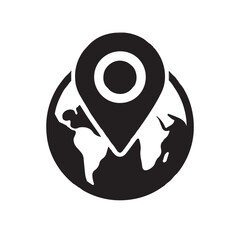 Simple Flat Design Globe Icon – Grey and White Navigation Map Pin
