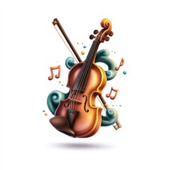 Fototapeta premium A Vibrant Violin Soars Amidst Whimsical Waves of Teal, Accompanied by Dancing Musical Notes, a Symphony of Color and Sound.