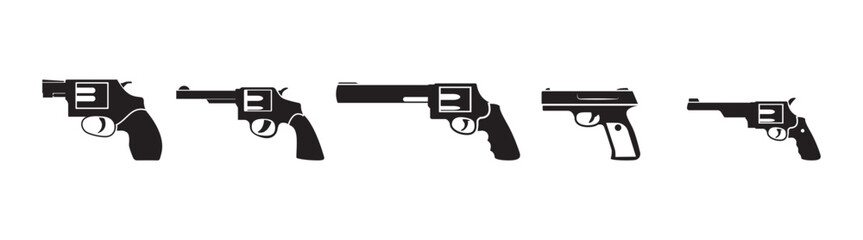 Revolver gun set vector illustration, detailed handgun isolated on white background.