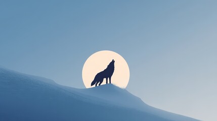 Silhouette of a Lone Wolf Howling Against a Full Moon in Peaceful Twilight