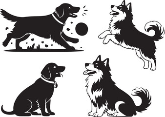 Cute dog breeds silhouette set isolated on white background