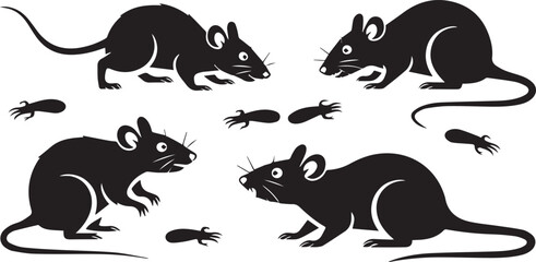 Four mouse silhouettes isolated on white background