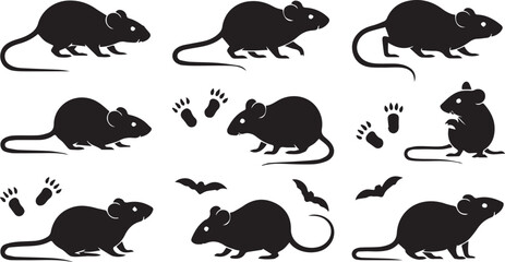 Nine mouse silhouettes collection isolated on white background