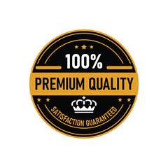 This design showcases a premium quality badge featuring a prominent crown symbol and assurance of satisfaction. The minimal vector style is ideal for branding applications.