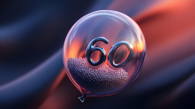 Number 60 Balloon In A Bubble With Orange Background