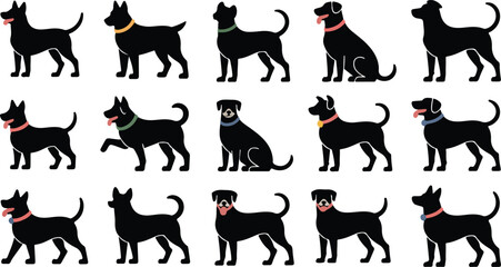 Twelve dog silhouettes collection isolated on white background