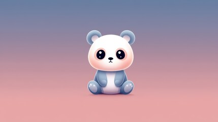 Naklejka premium A cute cartoon panda with big eyes, sitting down against a soft gradient background, exuding charm and playfulness