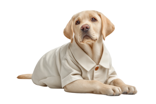 PNG Labrador puppy wearing shirt lying down