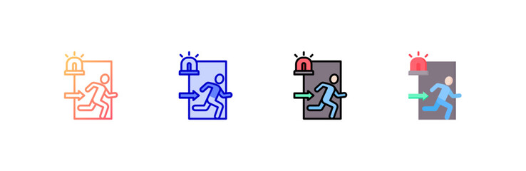 Emergency Exit Icon set multiple style collection
