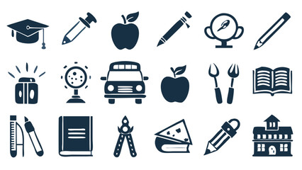 Educational Tools and Symbols School Science and Learning Icon Collection Study Academic Achievements Vector