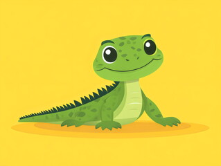 Colorful cartoon iguana basking under a bright yellow sun in a whimsical world of imagination and playfulness