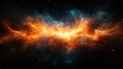 Fototapeta premium Fiery nebula cosmic collision, space background, digital art