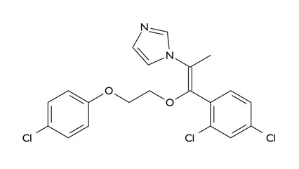 omoconazole molecule, structural chemical formula, ball-and-stick model, isolated image topical antifungal