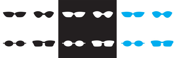 Sunglasses icon vector . Fashionable eyewear icon. black, white and blue  sunglasses icon.  Vector illustration. isolated on white and black background. EPS 10