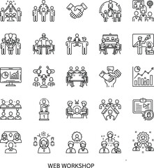 Teamwork and Business Collaboration Line Icons