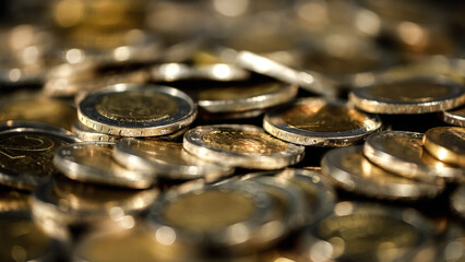 Close up of euro coins forming a large pile of money, ideal for finance and investment concepts