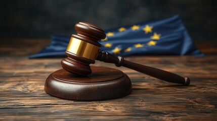 Gavel and the European flag, banner ad for social media post,