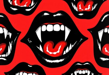 Pop Art Vampire Fangs, Halloween and Horror Background