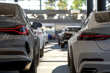 A detailed view of various car models displayed for rental, showcasing special features that highlight modern transportation options in an open space.