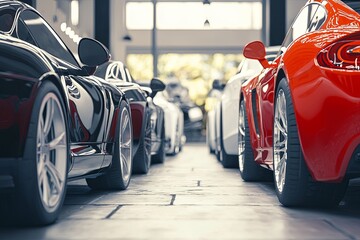A detailed view of various car models displayed for rental, showcasing special features that highlight modern transportation options in an open space.