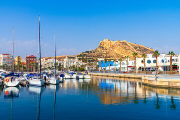 Alicante, Spain: Landscape view of  port and Santa Barbara Castle on  Mount Benacantil Spain, Mediterranean coast