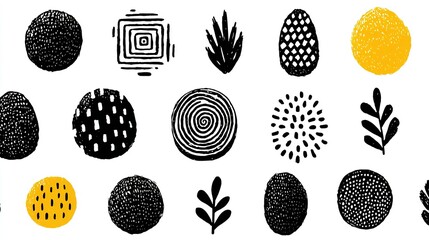 Abstract black and yellow shapes on white background.