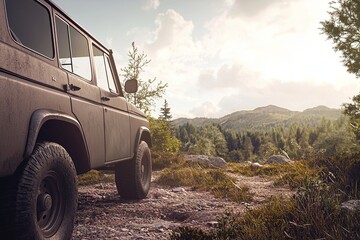 A scenic outdoor setting with a car parked, ready for an adventure, highlighting freedom and exploration.
