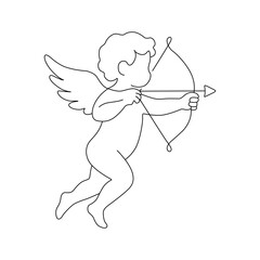 Cupid character shooting arrow in a single line valentine sketch