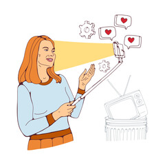 Young woman taking selfies and getting likes