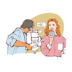 Young woman reporter going live illustration