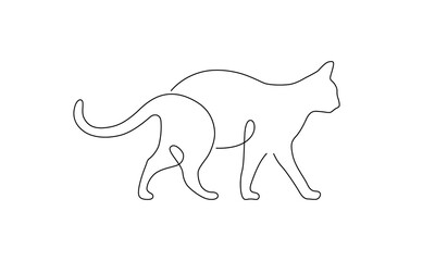 Graceful walking cat in one continuous line art design