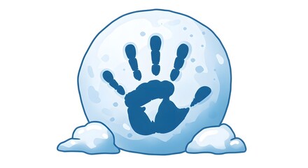 Fototapeta premium Snowball With Blue Handprint Vector Graphic