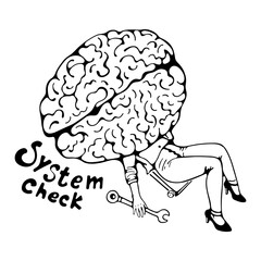 System check. A humoristic illustration checking up on a brain like if it was a car