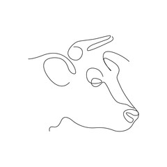Minimal cow face portrait in continuous single line drawing