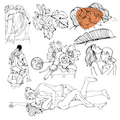 Couples in love illustration set