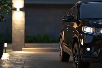 A sleek SUV in a lively parking area, where potential clients engage in discussions about the vehicle s benefits. The environment is friendly and inviting.