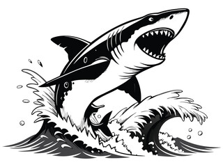Naklejka premium Great White Shark Vector Leaping from Ocean