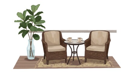 Outdoor Seating Area with Table, Plant and Coffee