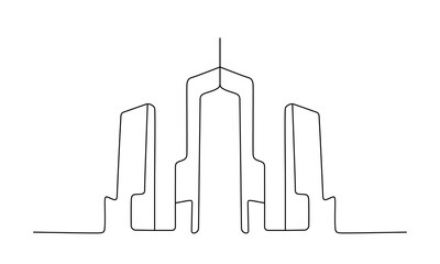 Modern city skyline illustration in continuous line style