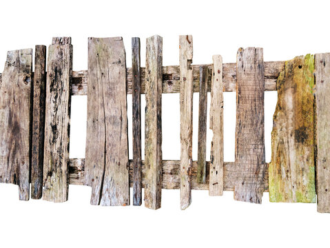 old wooden fence isolated on white