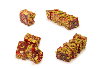 Sweet roll with pomegranate and pistachios, turkish sweets.