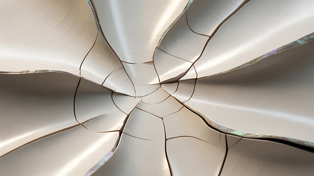 Abstract White Cracked Surface with Geometric Patterns Intersecting Lines and a Central Focal Point Creating a Modern and Artistic Composition with a Unique Perspective