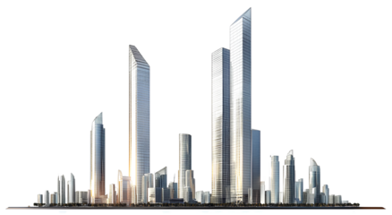 Modern skyscrapers isolated on a transparent background.