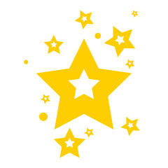 Golden Stars Flying Around Big Star Isolated On Transparent Background