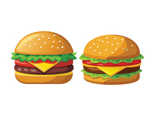 Two delicious cheeseburgers cartoon illustration isolated on white background
