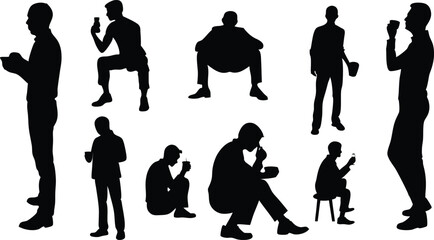 Businessman Silhouette, People Eating Vector Silhouette.