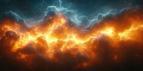 Beautiful cosmic clouds illuminated by vibrant orange and blue hues in an expansive night sky