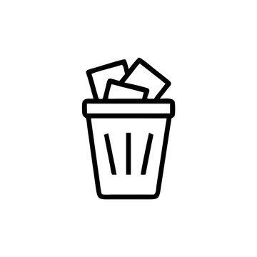 Simple trash bin with crumpled paper inside in minimalist design  